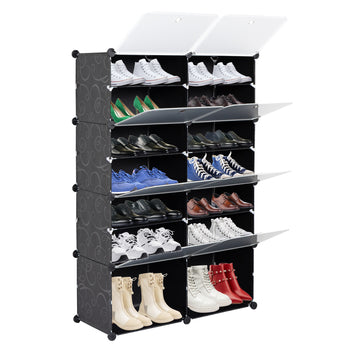 7-Tier Portable 28 Pair Shoe Rack Organizer 14 Grids Tower Shelf Storage Cabinet Stand Expandable for Heels, Boots, Slippers, Black RT - Deals Kiosk