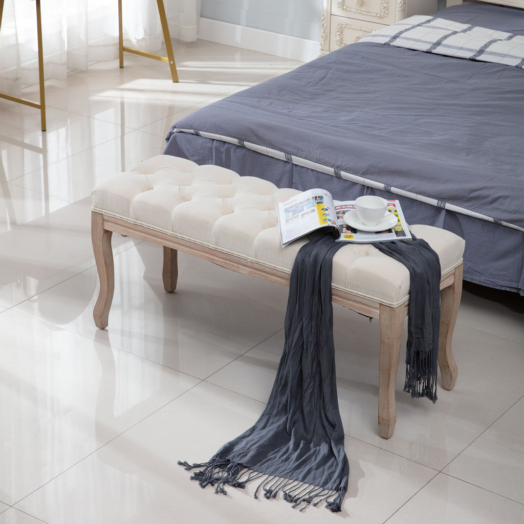 French Style Natural Rubber Wood Bench,Beige - Deals Kiosk