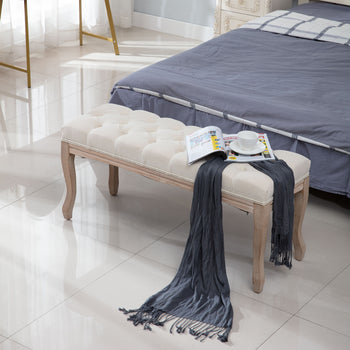 French Style Natural Rubber Wood Bench,Beige - Deals Kiosk