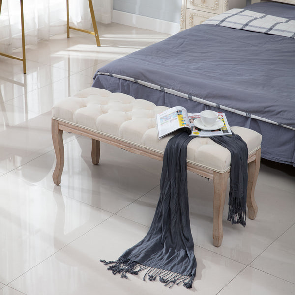 French Style Natural Rubber Wood Bench,Beige - Deals Kiosk