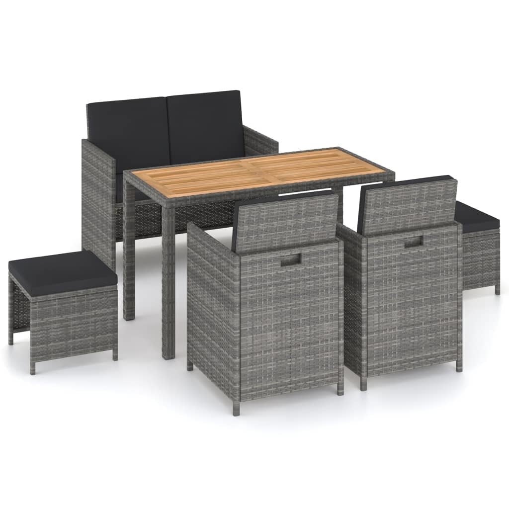 6 Piece Outdoor Dining Set Poly Rattan and Acacia Wood Gray - Deals Kiosk