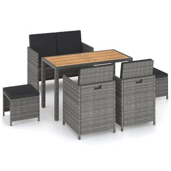 6 Piece Outdoor Dining Set Poly Rattan and Acacia Wood Gray - Deals Kiosk