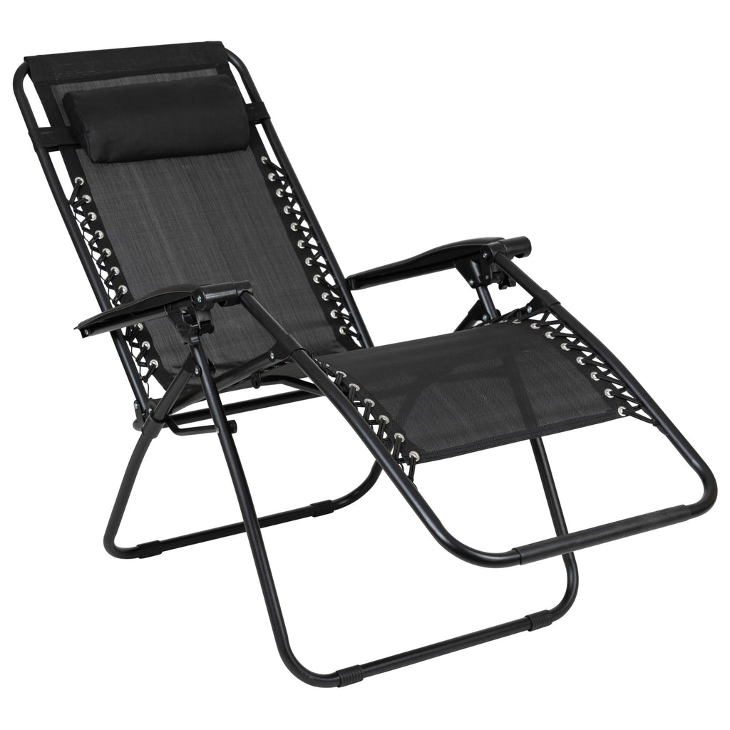 Adjustable Folding Mesh Zero Gravity Reclining Lounge Chair with Pillow and Cup Holder Tray, Set of 2 - Deals Kiosk