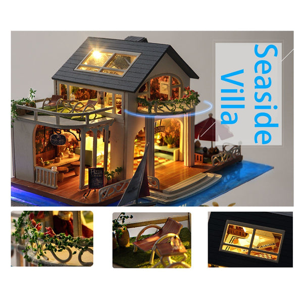 DIY Miniature Dollhouse Kit Impression Hawaii with Furniture Dust Proof Wooden Dollhouse Gift - Deals Kiosk