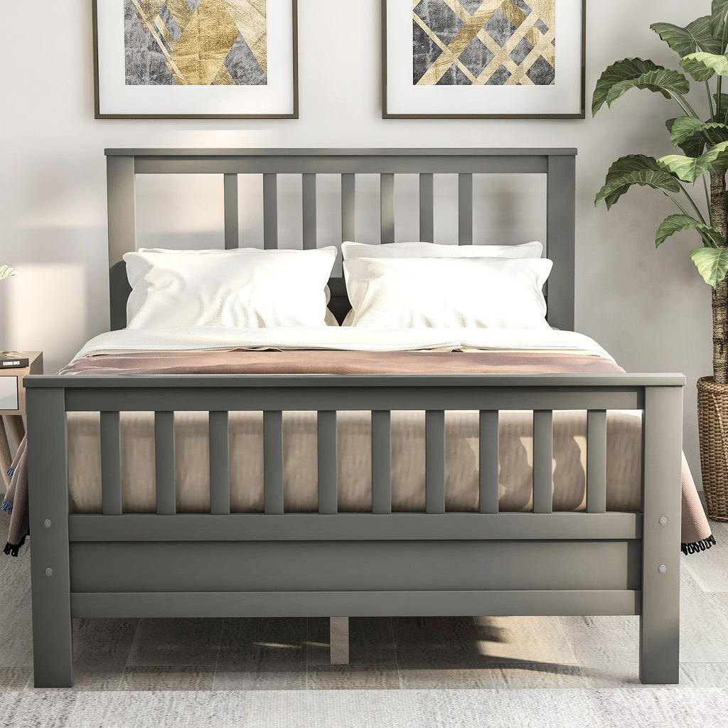 Hard Wood Platform Bed with Headboard Slatted Footboard No Box Spring Needed (Full, Gray)  RT - Deals Kiosk