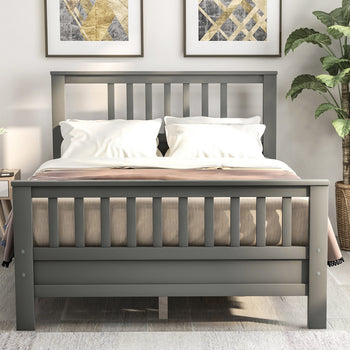 Hard Wood Platform Bed with Headboard Slatted Footboard No Box Spring Needed (Full, Gray)  RT - Deals Kiosk