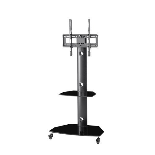 Height and Angle Adjustable Multi-Function Tempered Glass Metal Frame Floor With Lockable Wheels Mobile TV Stand, LCD TV Bracket Plasma TV bracket - Deals Kiosk