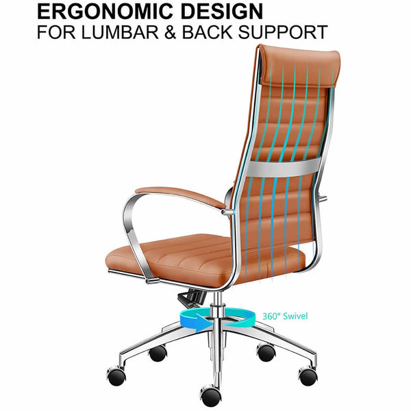 High Back Office Chair with Armrest Ergonomic Desk Chair for Extra Back & Lumbar Support Black Adjustable Swivel Chair in Durable Vegan Leather - Deals Kiosk