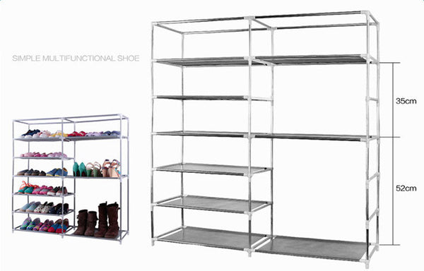 Double Rows Home Shoe Rack Shelf Storage Closet Organizer Cabinet Portable Cover Grey - Deals Kiosk