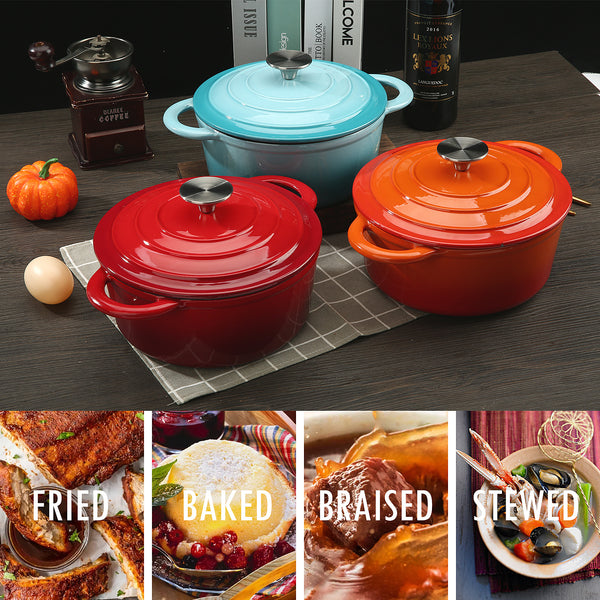 COOKWIN Enameled Cast Iron Dutch Oven with Self Basting Lid, Enamel Coated Cookware Pot 3QT - Deals Kiosk