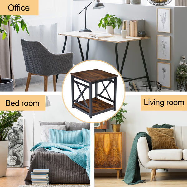 Industrial End Table, 18 inch Square Side Table with Storage Shelf, Sturdy X-Design Metal Frame, for Living Room Bedroom - Deals Kiosk