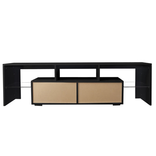Modern Black TV Stand, 20 Colors LED TV Stand w/Remote Control Lights - Deals Kiosk