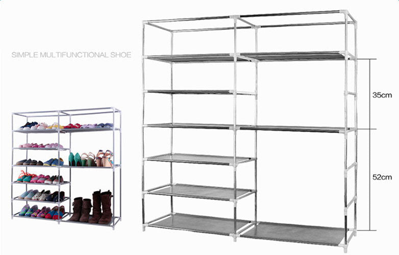 Double Rows Home Shoe Rack Shelf Storage Closet Organizer Cabinet Portable Cover Wine Red - Deals Kiosk