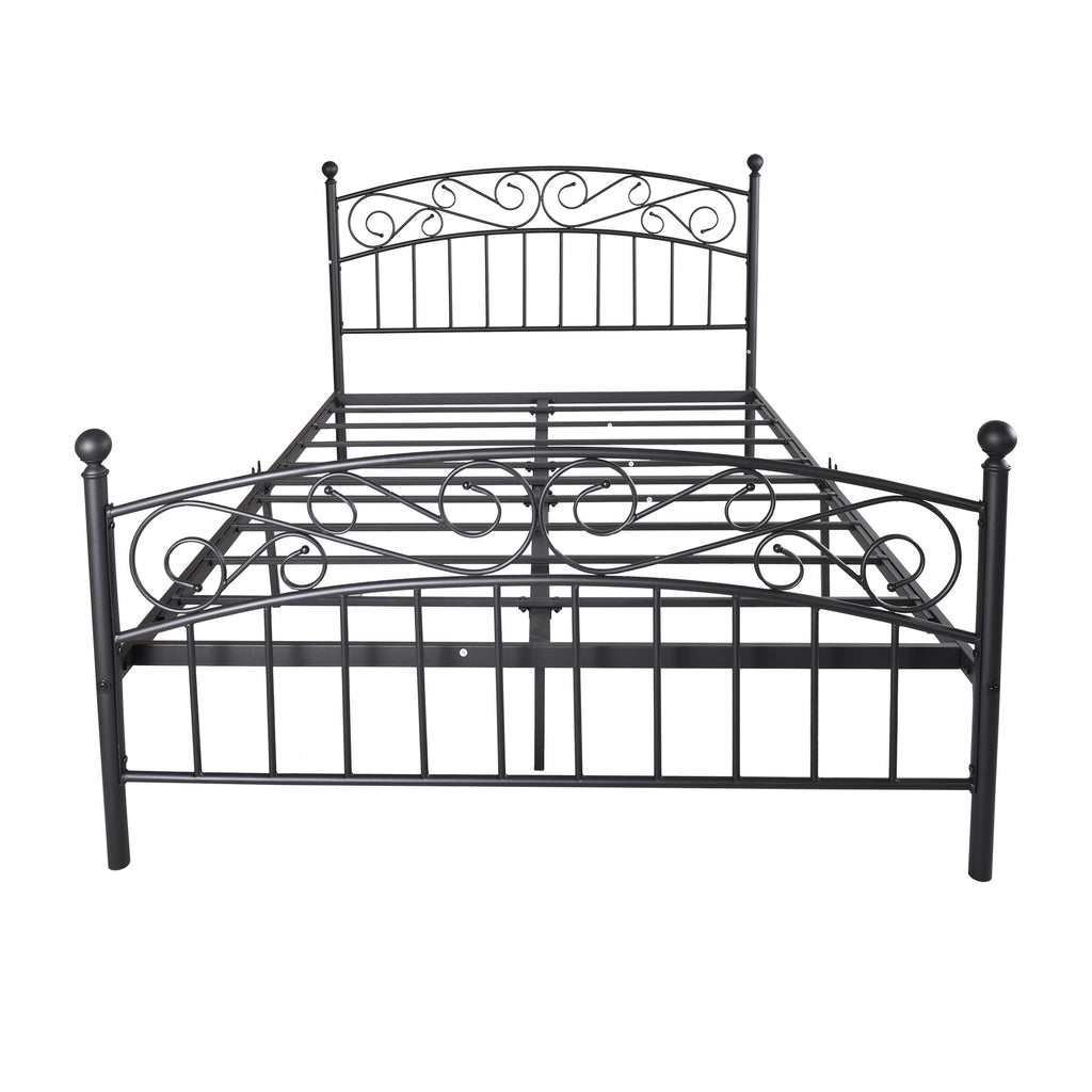 Metal bed frame platform mattress foundation with headboard and footrest, heavy duty and quick assembly, Queen Black - Deals Kiosk