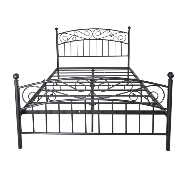 Metal bed frame platform mattress foundation with headboard and footrest, heavy duty and quick assembly, Queen Black - Deals Kiosk