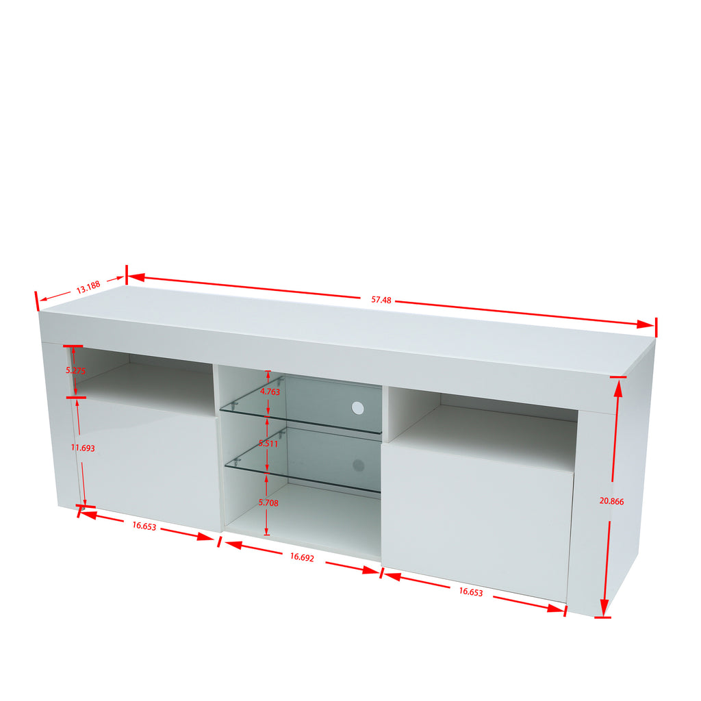 145 Modern 57 inchesTV Stand Matte Body High Gloss Fronts with 16 Color LEDs - Deals Kiosk