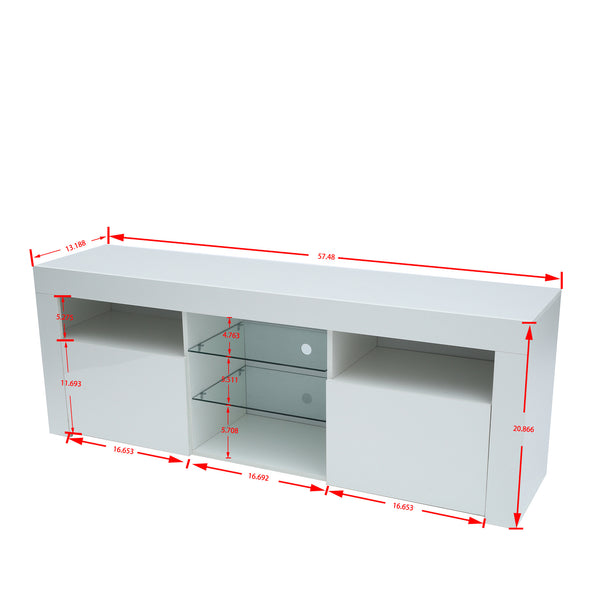 145 Modern 57 inchesTV Stand Matte Body High Gloss Fronts with 16 Color LEDs - Deals Kiosk