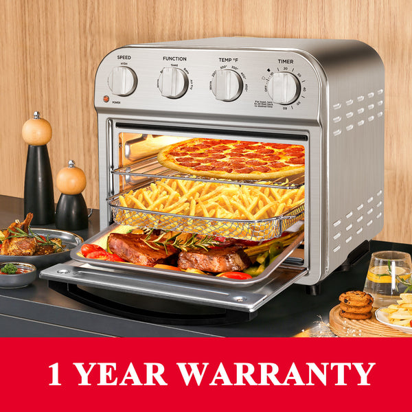 Geek Chef Air Fryer Toaster Oven Combo, 4 Slice Toaster Convection Air Fryer Oven Warm, Broil, Toast, Bake, Air Fry, Oil-Free, Accessories Included, Stainless Steel, Silver - Deals Kiosk