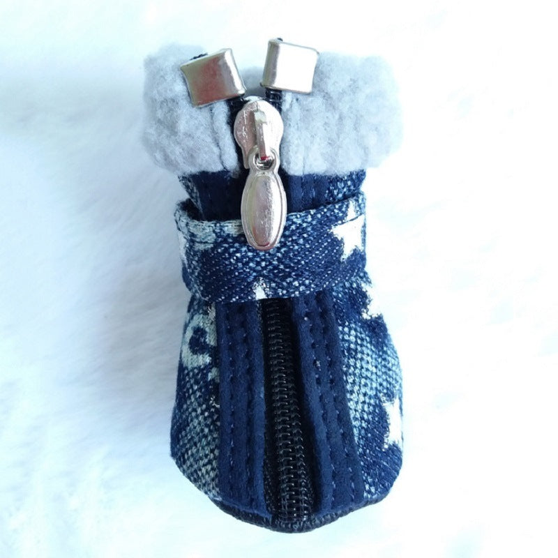 Pet Booties Set, 4 PCS Warm Winter Snow Stylish Shoes, Skid-Proof Anti Slip Sole Paw Protector with Zipper Star Design - Deals Kiosk