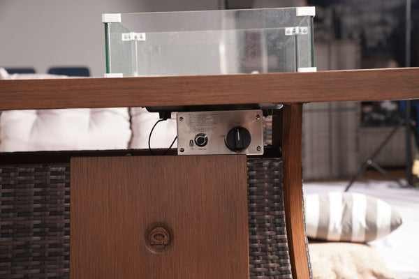 7 PCS Patio Gas Firepit and Ice Container Rectangle Dining Set with 6 Standard Height Chairs - Deals Kiosk