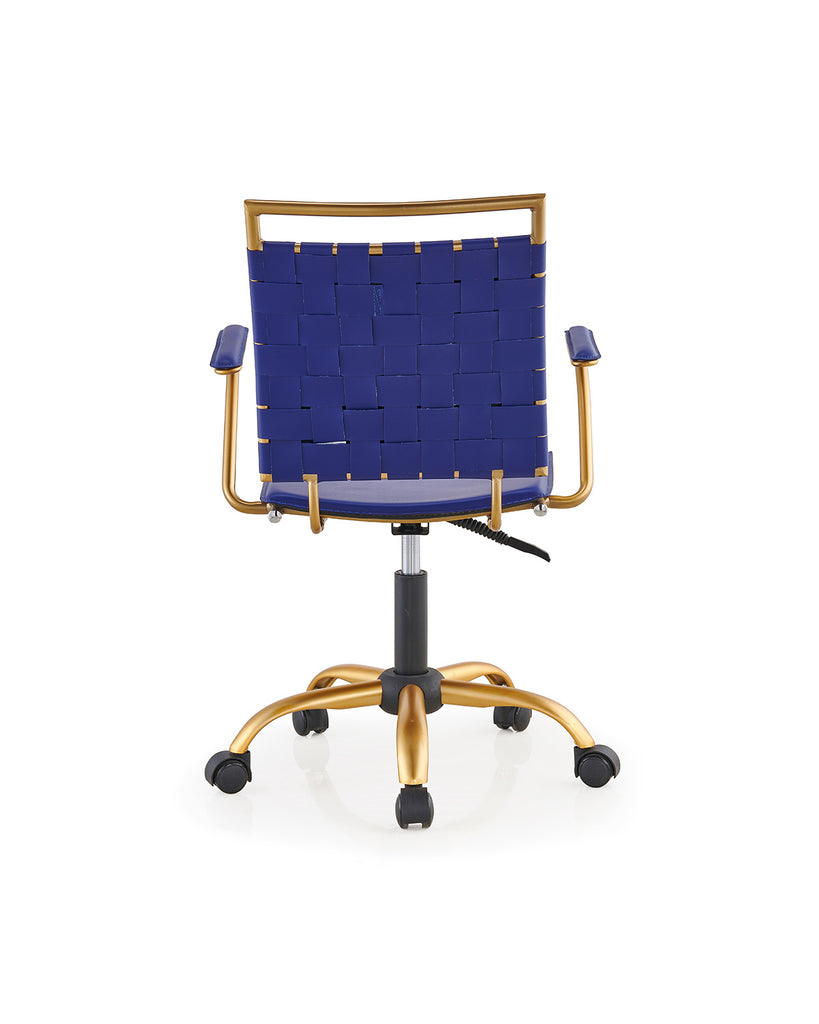 Blue and Gold Office Chair, Mid Back Ergonomic Swivel Computer Desk Chair with Arms, Home Office Blue Chair for Desk - Deals Kiosk