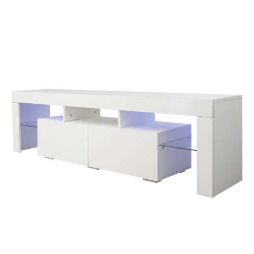 Modern White TV Stand, 20 Colors LED TV Stand w/Remote Control Lights - Deals Kiosk