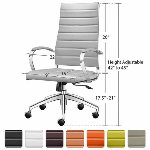 High Back Office Chair with Armrest Ergonomic Desk Chair for Extra Back & Lumbar Support Black Adjustable Swivel Chair in Durable Vegan Leather - Deals Kiosk