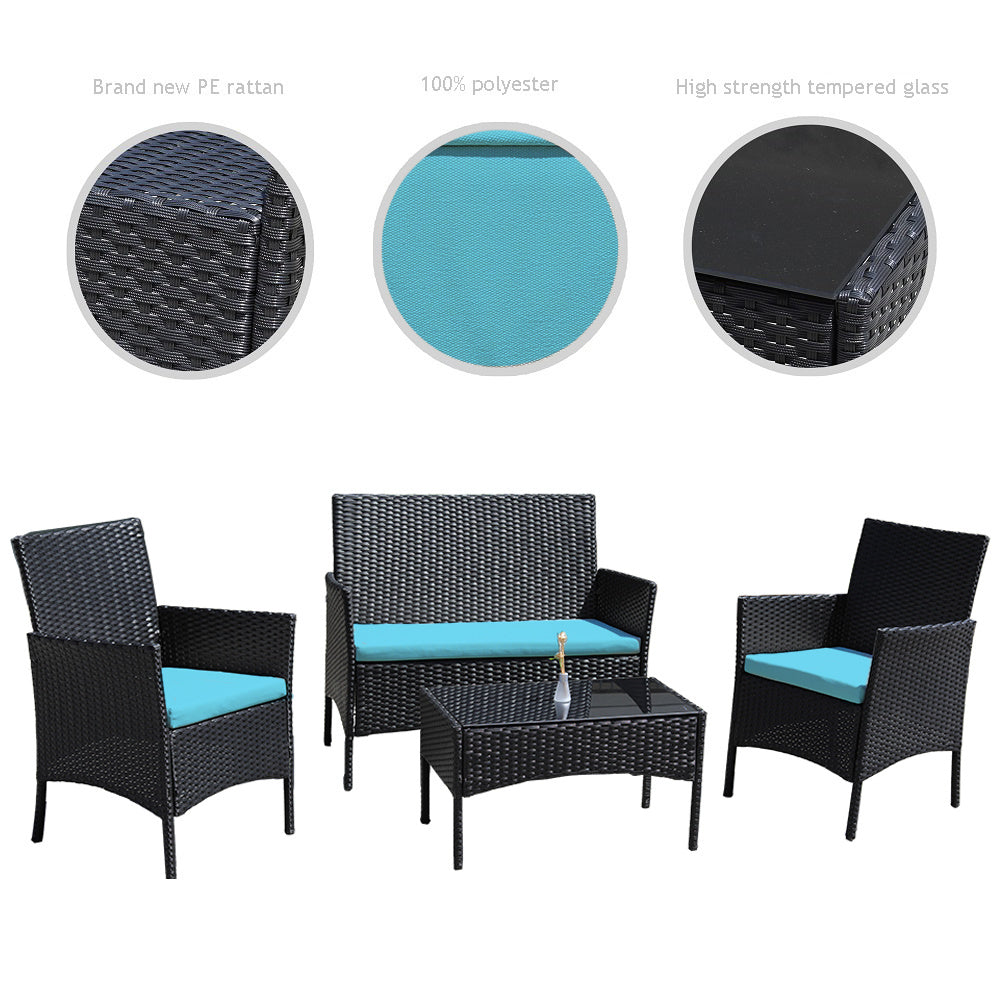 4 Piece Rattan Sofa Seating Set with Cushions - Deals Kiosk