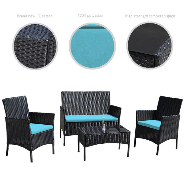 4 Piece Rattan Sofa Seating Set with Cushions - Deals Kiosk