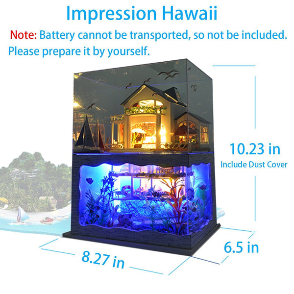 DIY Miniature Dollhouse Kit Impression Hawaii with Furniture Dust Proof Wooden Dollhouse Gift - Deals Kiosk