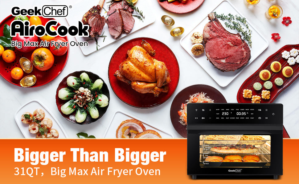 Geek Chef AiroCook 31QT Air Fryer Toaster Oven Combo, with Extra Large Capacity, Family Size, 18-in-1 Countertop Oven(Prohibited from listing on Amazon) - Deals Kiosk