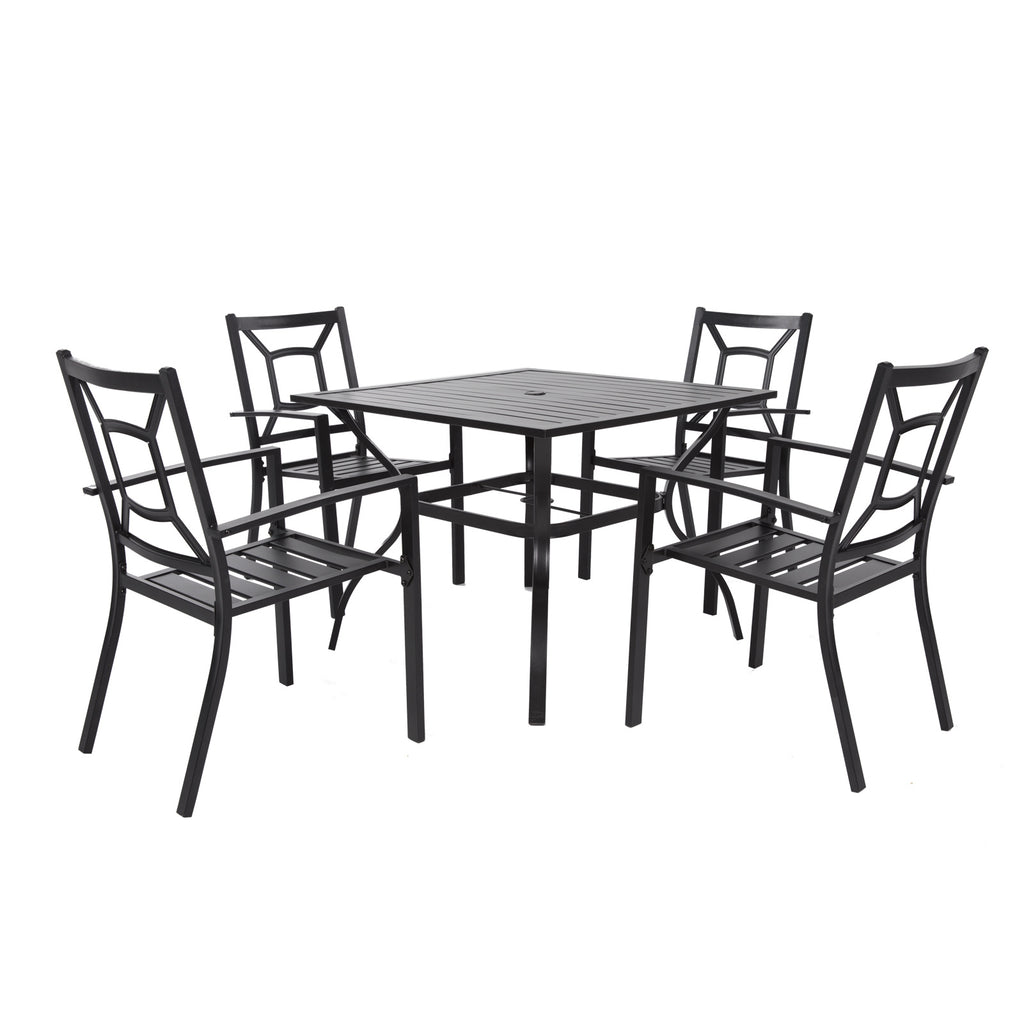 MEOOEM Patio Dining Set  Outdoor Furniture Square Bistro Metal Table Side Table and Metal Stackable Chairs, Black - Deals Kiosk