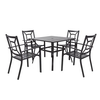 MEOOEM Patio Dining Set  Outdoor Furniture Square Bistro Metal Table Side Table and Metal Stackable Chairs, Black - Deals Kiosk
