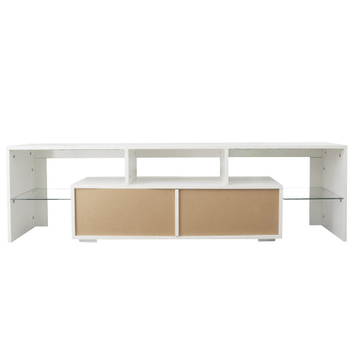 Modern White TV Stand, 20 Colors LED TV Stand w/Remote Control Lights - Deals Kiosk