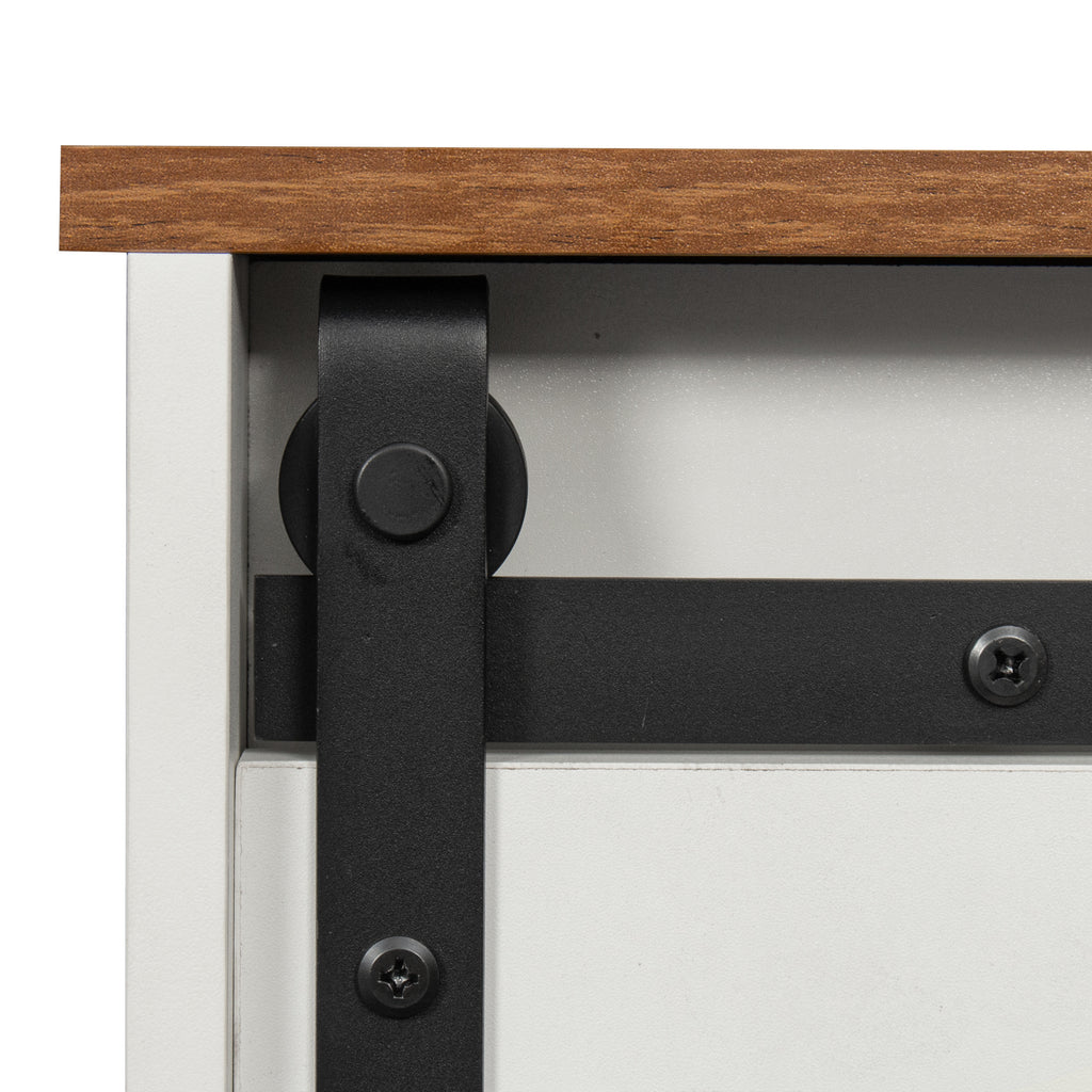 Distressed White&Rustic Sliding Barn Door TV Stand Modern&Farmhouse Wood Entertainment Center, Storage Cabinet Table Living Room with Adjustable Shelves for TVs Up to 65" XH - Deals Kiosk