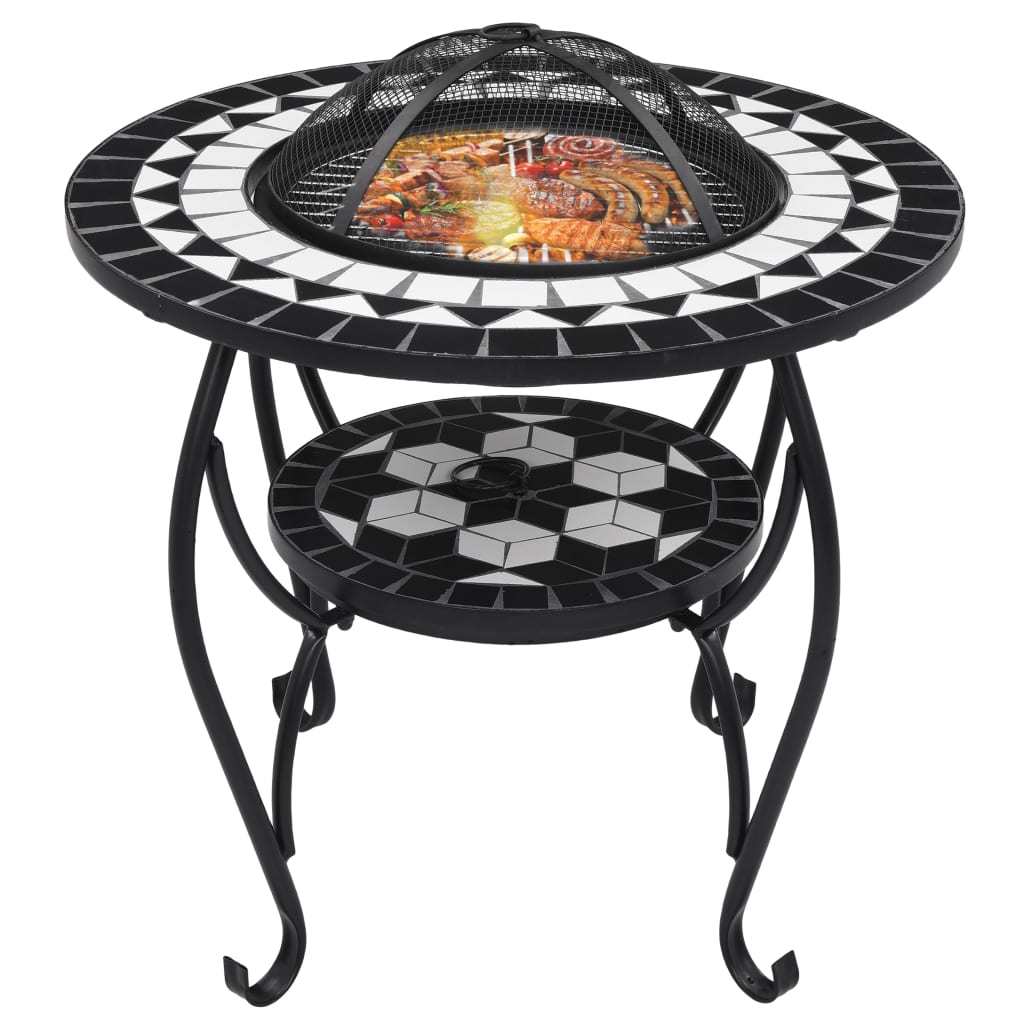 Mosaic Fire Pit Table Black and White 26.8" Ceramic - Deals Kiosk