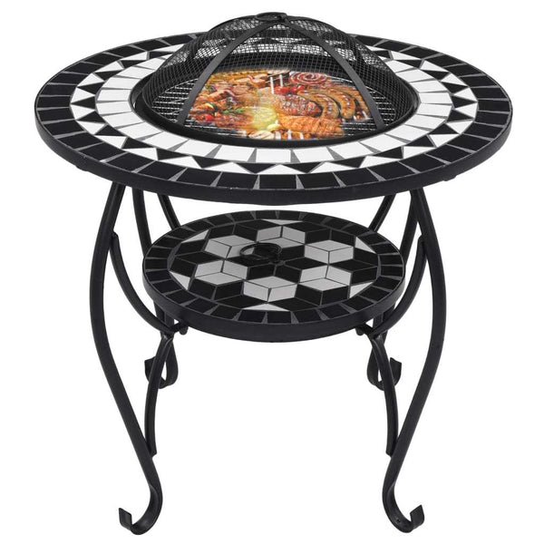 Mosaic Fire Pit Table Black and White 26.8" Ceramic - Deals Kiosk