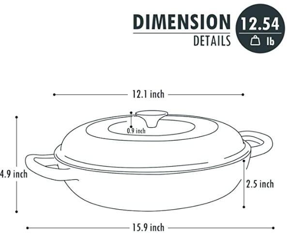 COOKWIN Cast Iron Casserole Braiser, 3.8 Quart,Heavy Duty Casserole Skillet with Lid and Dual Handles, Porcelain Enameled Surface Cookware Pot - Deals Kiosk