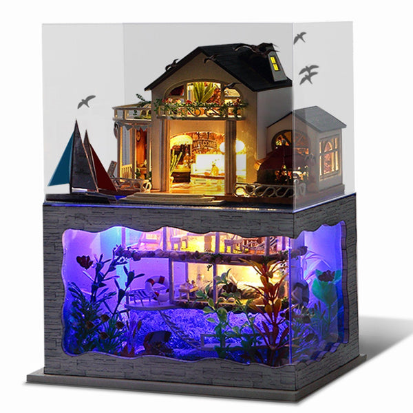 DIY Miniature Dollhouse Kit Impression Hawaii with Furniture Dust Proof Wooden Dollhouse Gift - Deals Kiosk