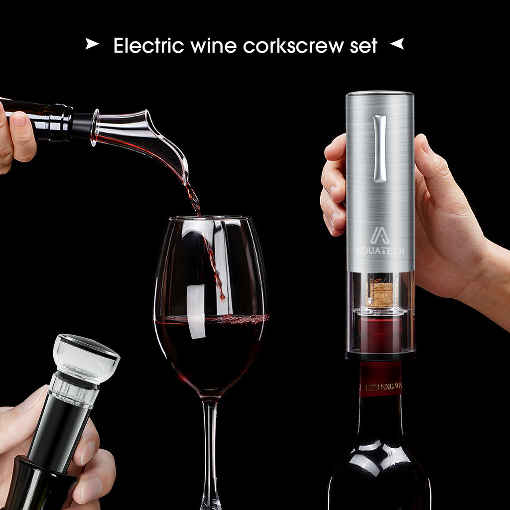 Electric Wine opener set Wine Gift Set,4 in 1 set,Includes Stainless Steel Electric wine opener,Pourer,Vacuum stopper,Foil cutter&Charging Line - Deals Kiosk
