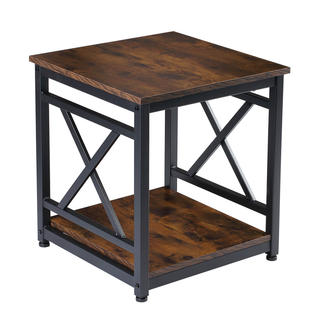 Industrial End Table, 18 inch Square Side Table with Storage Shelf, Sturdy X-Design Metal Frame, for Living Room Bedroom - Deals Kiosk