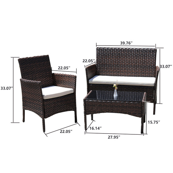 4 Piece Rattan Sofa Seating Set with Cushions - Deals Kiosk