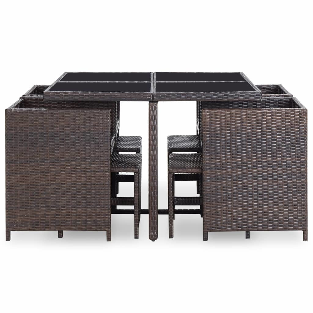 9 Piece Outdoor Dining Set with Cushions Poly Rattan Brown - Deals Kiosk