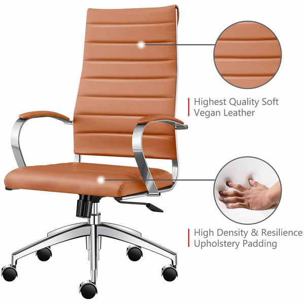 High Back Office Chair with Armrest Ergonomic Desk Chair for Extra Back & Lumbar Support Black Adjustable Swivel Chair in Durable Vegan Leather - Deals Kiosk