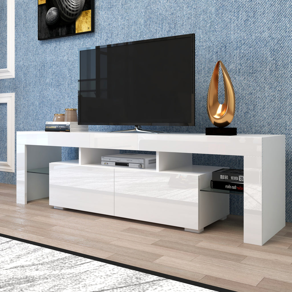 Modern White TV Stand, 20 Colors LED TV Stand w/Remote Control Lights - Deals Kiosk