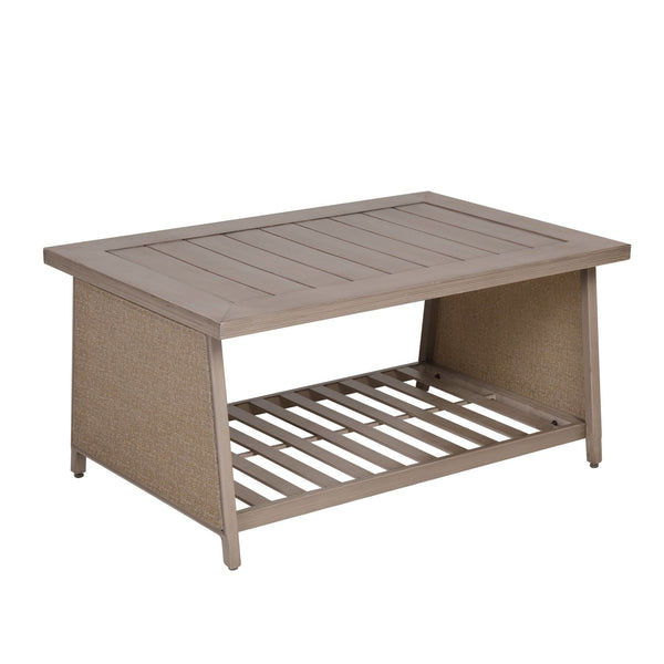 Aluminum Patio Chat Set with Faux Wood Top Table & Quick Dry Cushioning 4PCS SET - Deals Kiosk