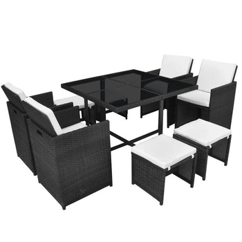 9 Piece Outdoor Dining Set with Cushions Poly Rattan Black - Deals Kiosk