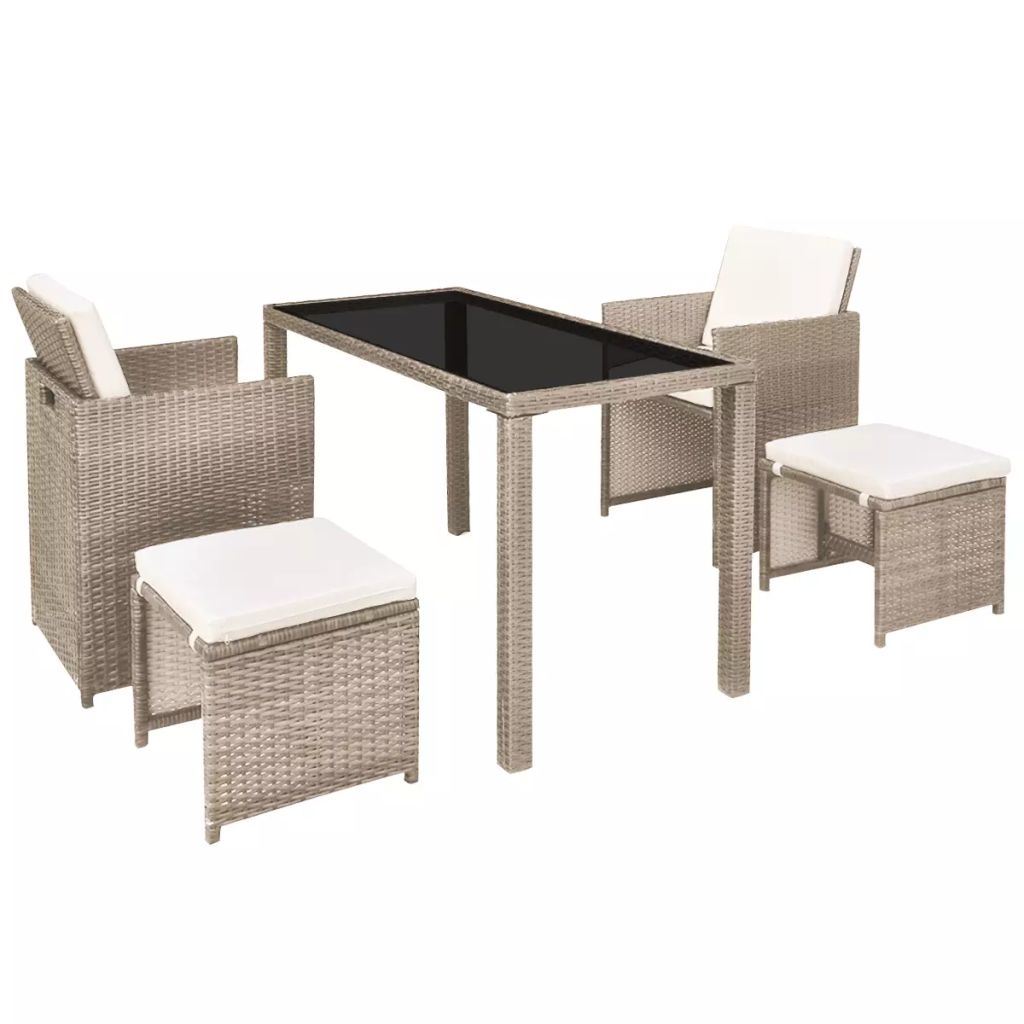 5 Piece Outdoor Dining Set with Cushions Poly Rattan Beige - Deals Kiosk