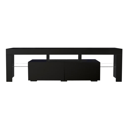 Modern Black TV Stand, 20 Colors LED TV Stand w/Remote Control Lights - Deals Kiosk