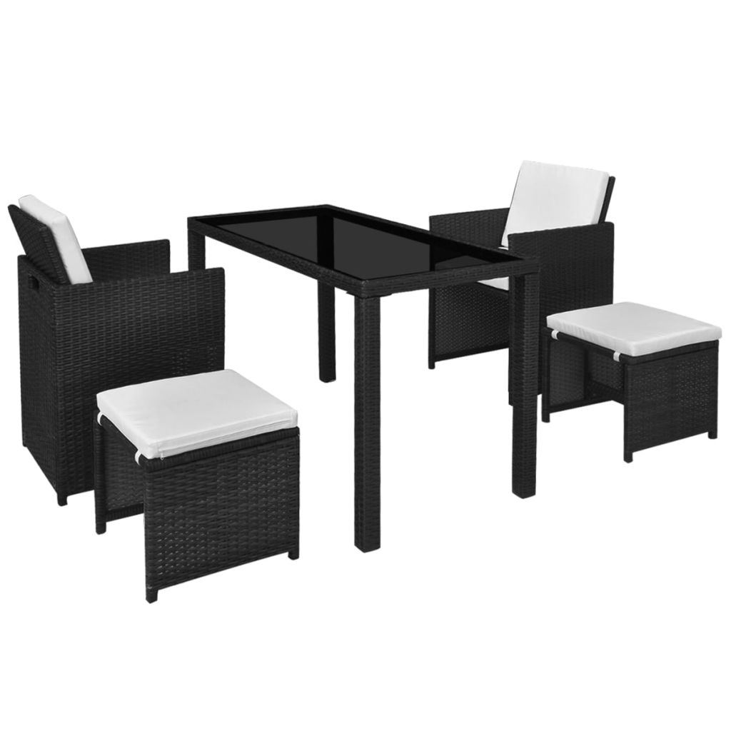 5 Piece Outdoor Dining Set with Cushions Poly Rattan Black - Deals Kiosk